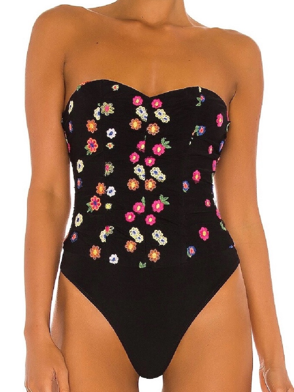 Lovers + Friends Black Floral Strapless Bodysuit